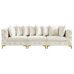 Meridian Furniture - Tremblay Velvet Upholstered 3-Piece Modular Sofa, Cream - Lean back and relax on this Tremblay sofa. Featuring soft cream velvet upholstery with deep button tufting, this sofa adds a bold touch to any living space. A complete set of gold and chrome legs are included, so you can change it up to suit your home decor. This sofa is modular, so you can create infinite configurations with it, which are easily attached using the latch underneath the frame. Its contemporary design is perfect for the modern home.