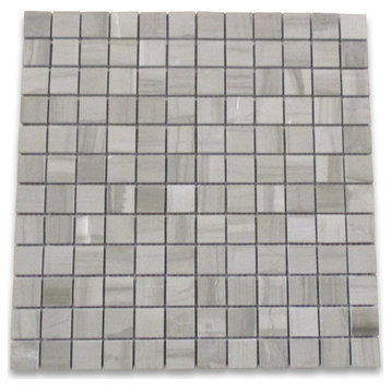 1x1 Square Athens Grey Marble Mosaic Tile Haisa Dark Shower Polished, 1 sheet