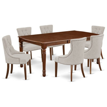 East West Furniture Dover 7-piece Wood Dining Set in Mahogany/Doeskin