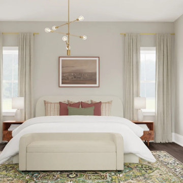 Mid Century Modern Bedroom with Pops of Sage and Mauve