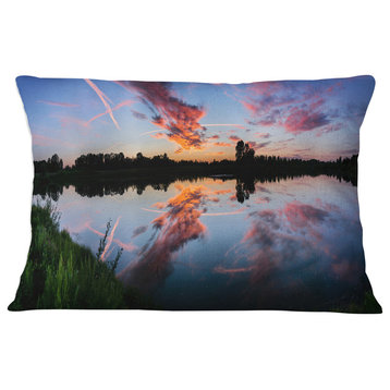 Sunset Sky Mirrored in Lake Water Landscape Printed Throw Pillow, 12"x20"