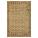 Bareens Designer Rugs - Shabby Chic Ziegler Jenine Beige Brown Hand-Knotted Wool Rug - 9'1'' x 12'5'' - Enhance the ambiance of your home with this magnificent Persian-influenced Turkish hand-knotted rug made by skilled artisans capable of creating the most exceptional vegetable dyes and hand-spun wool. This exquisite handmade rug is a one-of-a-kind Peshawar Kafkaz, otherwise identified as Chobi, Chobi Peshawar, Oushak, or Ziegler rug. These handmade rugs are crafted in Pakistan utilizing superior-quality wool imported from Australia, New Zealand, and Korea in two types of weaves: the Persian weave and the Mori weave. This rug is meticulously crafted by hand using the finest natural vegetable dyes extracted from local plants. The artisans use a blend of hand-spun local and fine merino wool, resulting in a rug with a compelling texture, higher lanolin content, and longer staple. The artisans occasionally incorporate natural or artificial silk into the pile to enhance specific motifs. The finished product is an awe-inspiring execution of flawless design and an understated palette that exudes elegance.