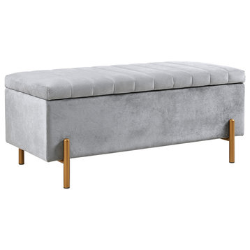 Madison Park Boyden Channel Quilting Upholstered Soft Close Storage Bench, Grey