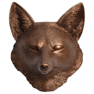 Faux Resin Fox Head Wall Mount, Bronze