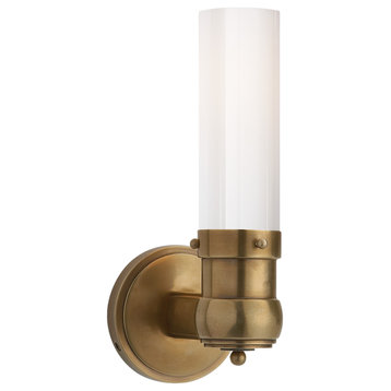 Graydon Single Bath Light in Hand-Rubbed Antique Brass with White Glass
