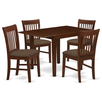 Unique Dining Set, Table With Drop Leaves & Cushioned Chairs, 5 Pieces/Mahogany
