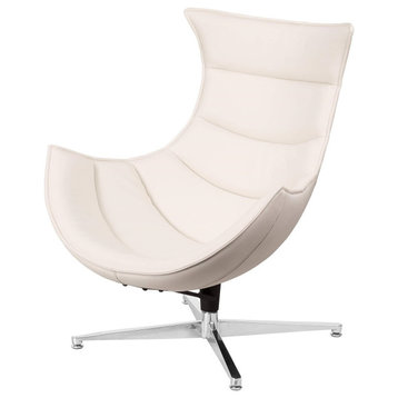 Modern Accent Chair, Swivel Design With High Back & Integrated Arms, White