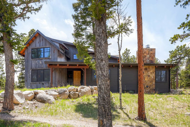 Large rustic gray two-story mixed siding exterior home idea in Denver with a shingle roof