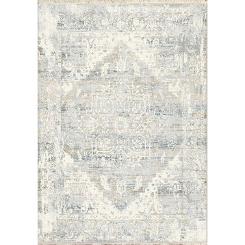 Eternal Ivory and Blue Area Rug, 2.2'x7.7'