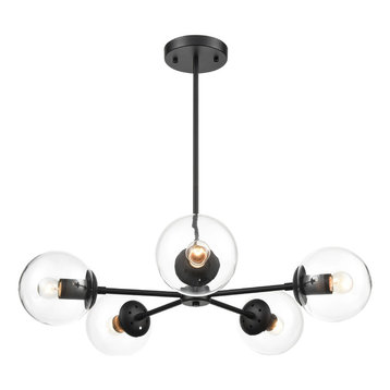 Milan Five-Light Chandelier, Black and Clear