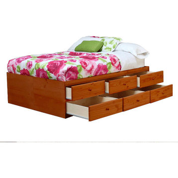 Queen Storage Bed, 12 Drawers, Colonial Maple