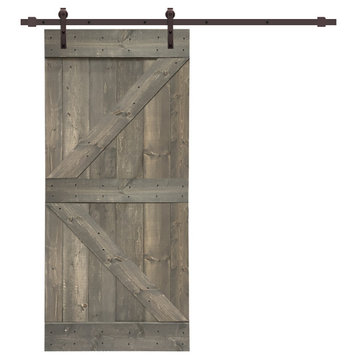 TMS K Series Barn Door With Sliding Hardware Kit, Weather Gray, 36"x84"