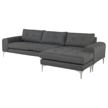 Colyn Dark Grey Tweed Fabric Sectional Sofa, HGSC350