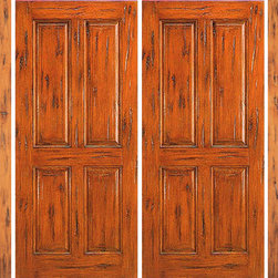 Double Door with Two Sidelites Entry Prehung Knotty Alder, 4-Panel - Front Doors