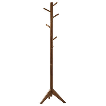 Coaster Modern Wood Coat Rack with 6 Hooks Staggered in Walnut