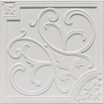 24"x24" D204 PVC Faux Tin Ceiling Tiles, Drop-in, Set of 6, White Matte
