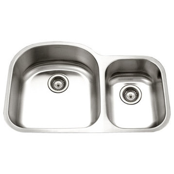 Houzer STC-2200SR-1 Eston Stainless Steel 70/30 Double Bowl Sink, Small Right