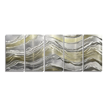 Alternating Current - Silver and Gold Abstract Mountain Metal Wall Painting