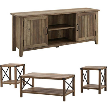 Home Square 2 Piece Set with 58" TV Stand and 3 Piece Coffee Table Set in Oak