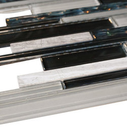 White, Black and Blue Random Brick Straight Pattern Glass Mosaic Tiles - Home Accessories & Decor