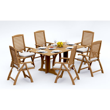 7-Piece Outdoor Teak Dining Set, 69" Table, 6 Ashley Arm Chairs