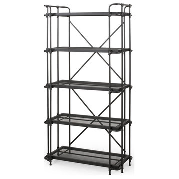Dwayne Industrial 5 Shelf Iron Mesh Bookcase