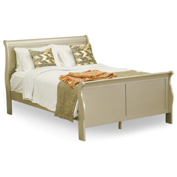 East West Furniture Louis Philippe Queen Size Bed, Metallic Gold Finish