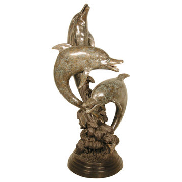 Three Dolphins 73" Bronze Sculpture