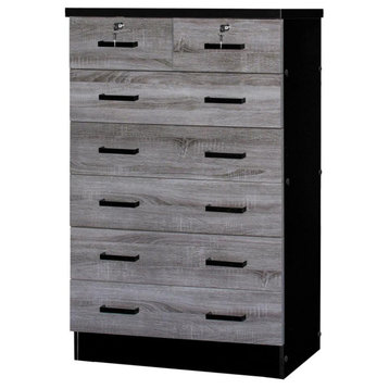 Better Home Products Cindy 7 Drawer Chest Wooden Dresser In Gray & Black