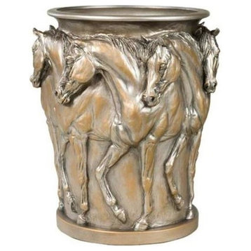 Vase Seven Prancing Horses Belden Urn Hand-Painted Resin Equestrian