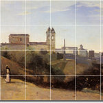 Picture-Tiles.com - Jean Corot Village Painting Ceramic Tile Mural #80, 25.5"x17" - Mural Title: View From The Garden Of The Academie De France