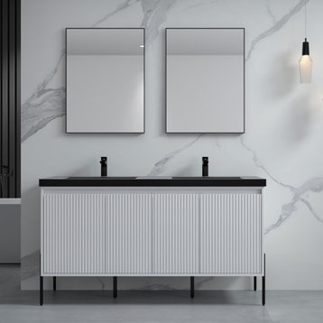 Flutie 60" Bathroom Vanity Set, White, Double Black Sink
