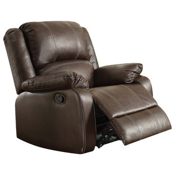 Benzara Leather Upholstered Metal Rocker Reclining Chair, Brown