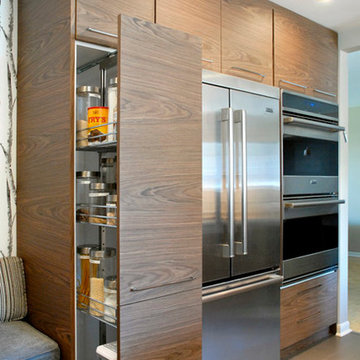 Walnut Slab Doors Base And painted White Uppers Doors Kitchen