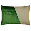 Green Velvet Linen 12"x22" Lumbar Pillow Cover Color Block, Velutinous Emerald