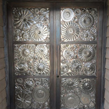 Ocean Themed Hand Blown Roundel Entryway Double Doors