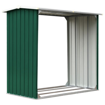 vidaXL Log Storage Shed, Log Holder with Roof Green Galvanized Steel 67.7"