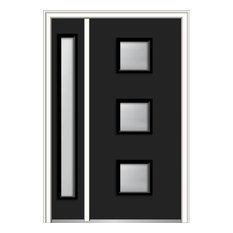 Clear 3-Lite Square Fiberglass Smooth Door With Sidelite, 53"x81.75", RH Inswing