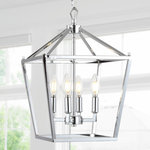 JONATHAN Y - Pagoda Lantern Metal LED Pendant, Chrome, 12" - This classic lantern pendant light features a metal caged frame of negative space with exposed bulbs that illuminate from within the center. The shape of the fixture is inspired by iconic street oil lanterns. The pendant light suspends from a chain link that is adjustable to allow the fixture to hang only 22"down, or up to 94" from your ceiling, where it anchors with a round metal canopy.