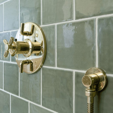 Polished Brass Shower Controls & Handheld Sprayer Detail