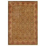 Bareens Designer Rugs - Bohemien Ziegler Danille Green Brown Hand-Knotted Wool Rug - 8'11'' x 11'9'' - Enhance the ambiance of your home with this magnificent Persian-influenced Turkish hand-knotted rug made by skilled artisans capable of creating the most exceptional vegetable dyes and hand-spun wool. This exquisite handmade rug is a one-of-a-kind Peshawar Kafkaz, otherwise identified as Chobi, Chobi Peshawar, Oushak, or Ziegler rug. These handmade rugs are crafted in Pakistan utilizing superior-quality wool imported from Australia, New Zealand, and Korea in two types of weaves: the Persian weave and the Mori weave. This rug is meticulously crafted by hand using the finest natural vegetable dyes extracted from local plants. The artisans use a blend of hand-spun local and fine merino wool, resulting in a rug with a compelling texture, higher lanolin content, and longer staple. The artisans occasionally incorporate natural or artificial silk into the pile to enhance specific motifs. The finished product is an awe-inspiring execution of flawless design and an understated palette that exudes elegance.