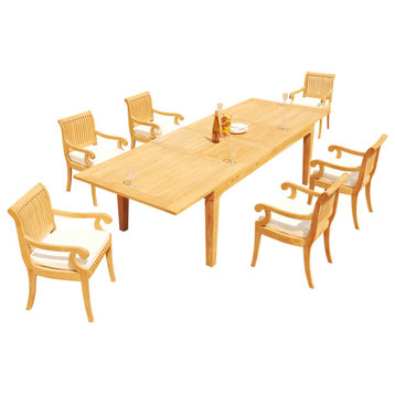 7-Piece Outdoor Teak Dining Set: 122" Rectangle Extn Table, 6 Giva Arm Chairs