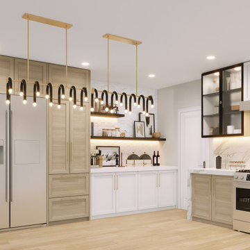 Black and White Kitchen and Living Room