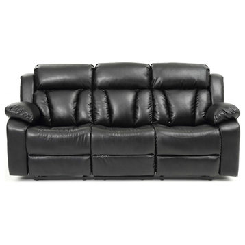 Daria 85 in. W Flared Arm Faux Leather Straight Reclining Sofa, Black