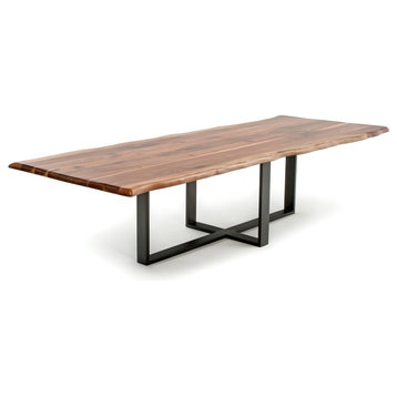 Contemporary Live Edge Dining Table, Black Walnut, 84x48x31