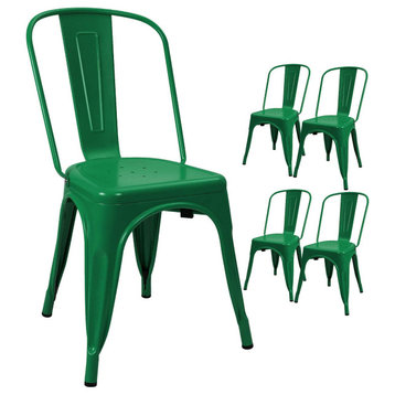Metal Dining Chair Indoor-Outdoor Use Stackable, Set of 4, Green