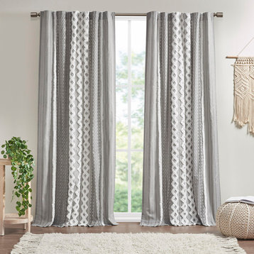 INK+IVY Imani Cotton Printed Curtain Panel With Chenille Stripe and Lining
