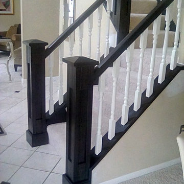 custom handrail, shoerail, spindles and newel posts