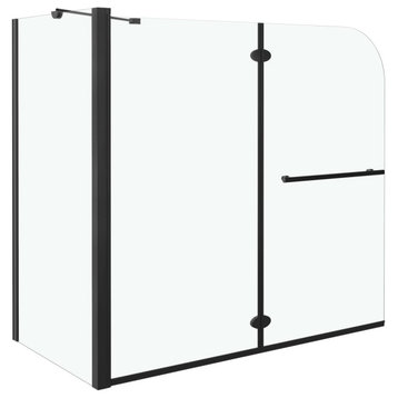 vidaXL Bathtub Shower Door Folding Bathtub Door with Towel Bar Glass & Aluminum