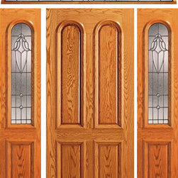 Prehung Mahogany Arch Lite Door, Two Sidelights Elliptical Transom - Front Doors